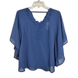 3612) CRB Girls True Navy Lace Chiffon Top with Attached Tank Size L (14)